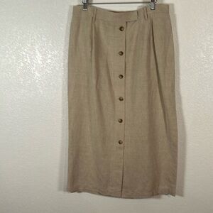 Elizabeth Vintage Liz Claiborne Tan Button Down MIDI Skirt Size 18